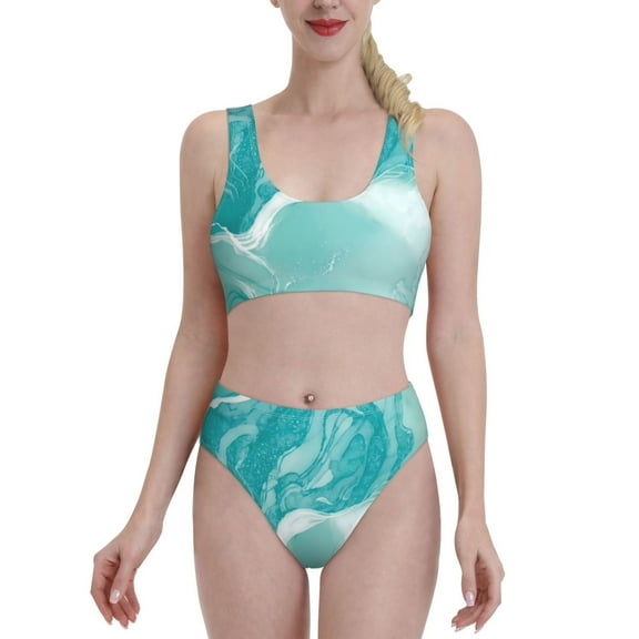 Kdxio Teal Turquoise 1 for Womens High Waisted Bikini Top Sports Style Two Piece Bathing Suits