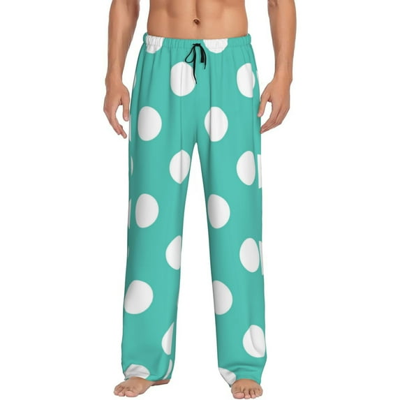 Kdxio Teal Turquoise And White Polka Dot Print Men's Sleep Pajama Pant Lounge Pants with Pockets-X-Large
