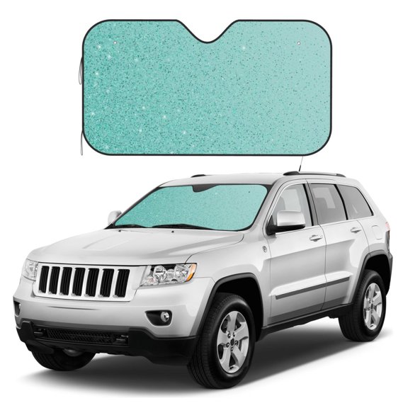 Kdxio Teal Turquoise Glitter Print Windshield Sun Shade, Foldable Sun Blocker for Car,Truck,SUV Automotive Interior Sun Protection,Reflective Shade for Front Windshield(Small)