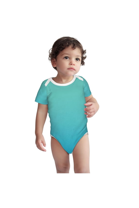 Teal Turquoise Pattern Unisex Baby Cotton Short Sleeve Bodysuits-2 Years