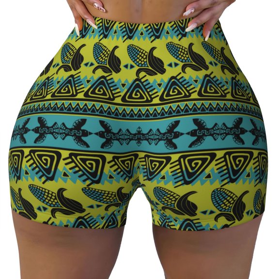 Kdxio Teal Vintage Corn Pattern Print Workout Shorts for Women Seamless Soft Smooth Gym Yoga Scrunch Active Shorts