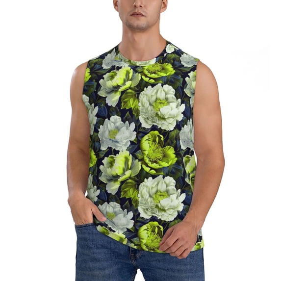 Kdxio Teal floral elegance for Men's Muscle T-shirt,Sleeveless for Workout Running Athletic Gym Lounge Casual