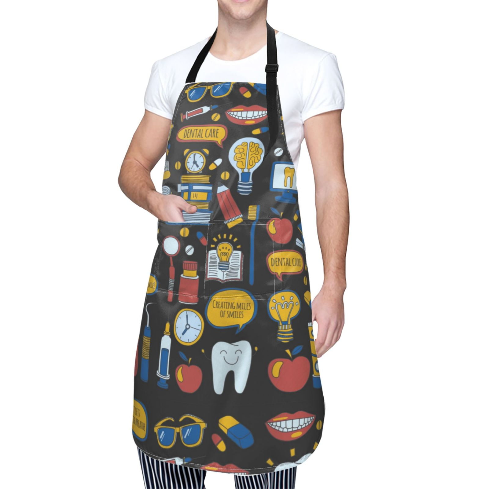 Kdxio Teeth Apron with Pockets Adjustable Kitchen Aprons for Men Women Waterproof Aprons for Cooking,Drawing,Crafting, Baking Household Cleaning