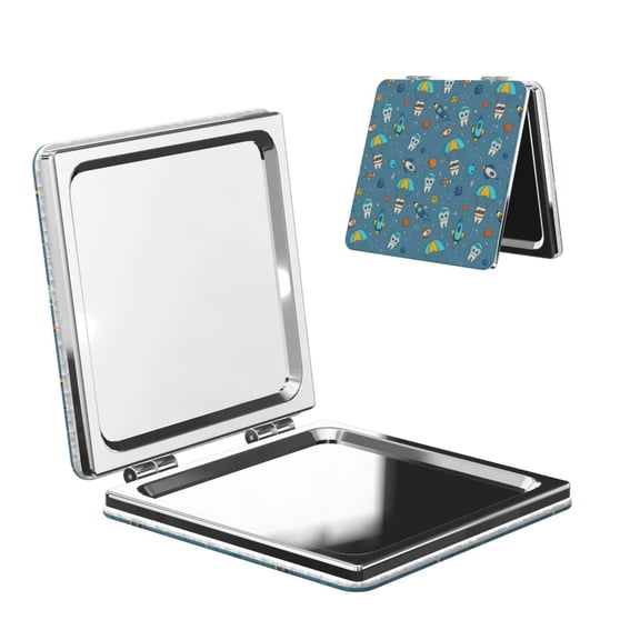 Kdxio Teeth Cosmonaut Pocket Mirror, 1X/2X Travel Makeup Mirror 2-Sided Folding Small Mirror Portable Double-Sided Magnifying Cosmetic Mirror for Gift-Square