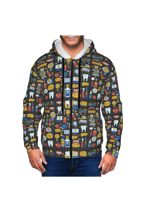 Teeth Print Men Hoodies Casual Hoodies for Men with Zip Pockets Full Zip Long Sleeve Sweatshirt Sports Hooded Jacket-XX-Large