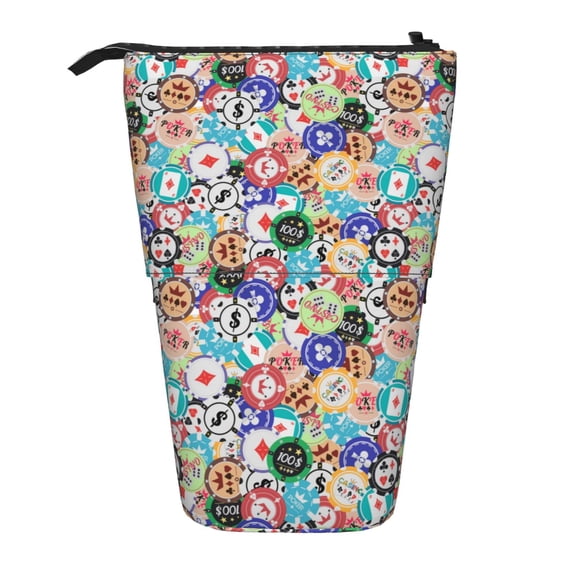 Kdxio Telescopic Pencil Bag Pen Holder Stationery Case,Stand-up Retractable Transformer Bag Organizer for Christmas Holiday(Colored Casino Chips)