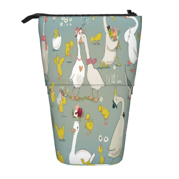 Kdxio Telescopic Pencil Bag Pen Holder Stationery Case,Stand-up Retractable Transformer Bag Organizer for Christmas Holiday(Cute Farm Birds)
