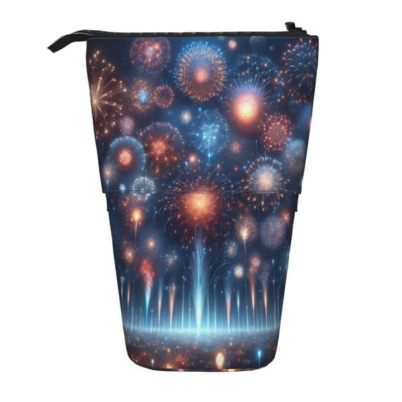 Kdxio Telescopic Pencil Bag Pen Holder Stationery Case,Stand-up Retractable Transformer Bag Organizer for Christmas Holiday(Fireworks1)