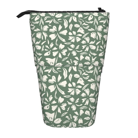 Kdxio Telescopic Pencil Bag Pen Holder Stationery Case,Stand-up Retractable Transformer Bag Organizer for Christmas Holiday(Flowers With Leaves)