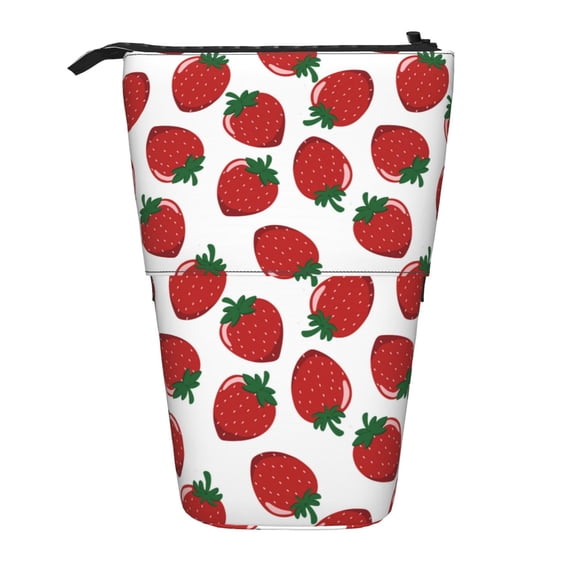 Kdxio Telescopic Pencil Bag Pen Holder Stationery Case,Stand-up Retractable Transformer Bag Organizer for Christmas Holiday(Hand Drawn Strawberry)