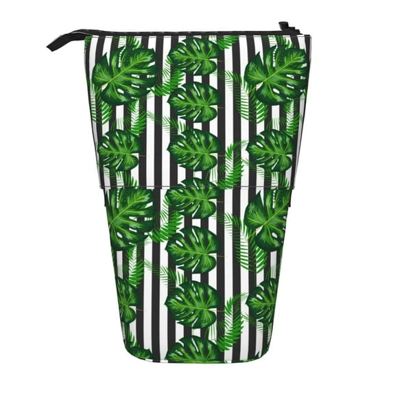 Kdxio Telescopic Pencil Bag Pen Holder Stationery Case,Stand-up Retractable Transformer Bag Organizer for Christmas Holiday(Palm Greenery)