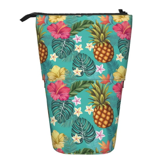 Kdxio Telescopic Pencil Bag Pen Holder Stationery Case,Stand-up Retractable Transformer Bag Organizer for Christmas Holiday(Pineapple)