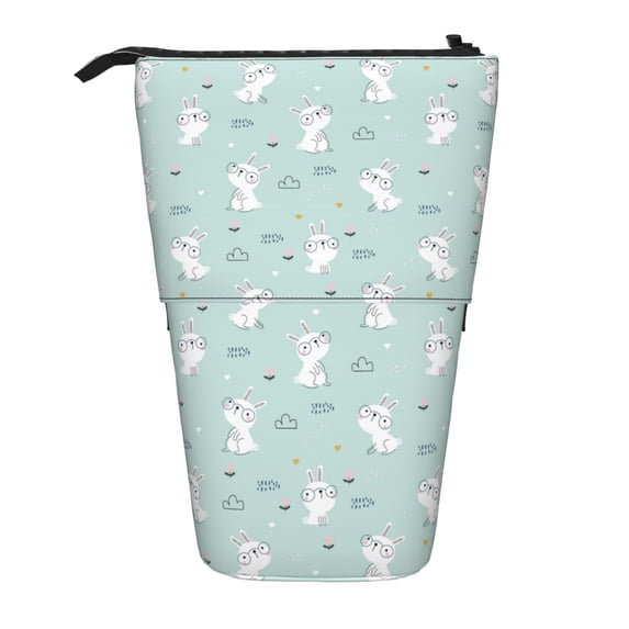 Kdxio Telescopic Pencil Bag Pen Holder Stationery Case,Stand-up Retractable Transformer Bag Organizer for Christmas Holiday(Playing Rabbit)