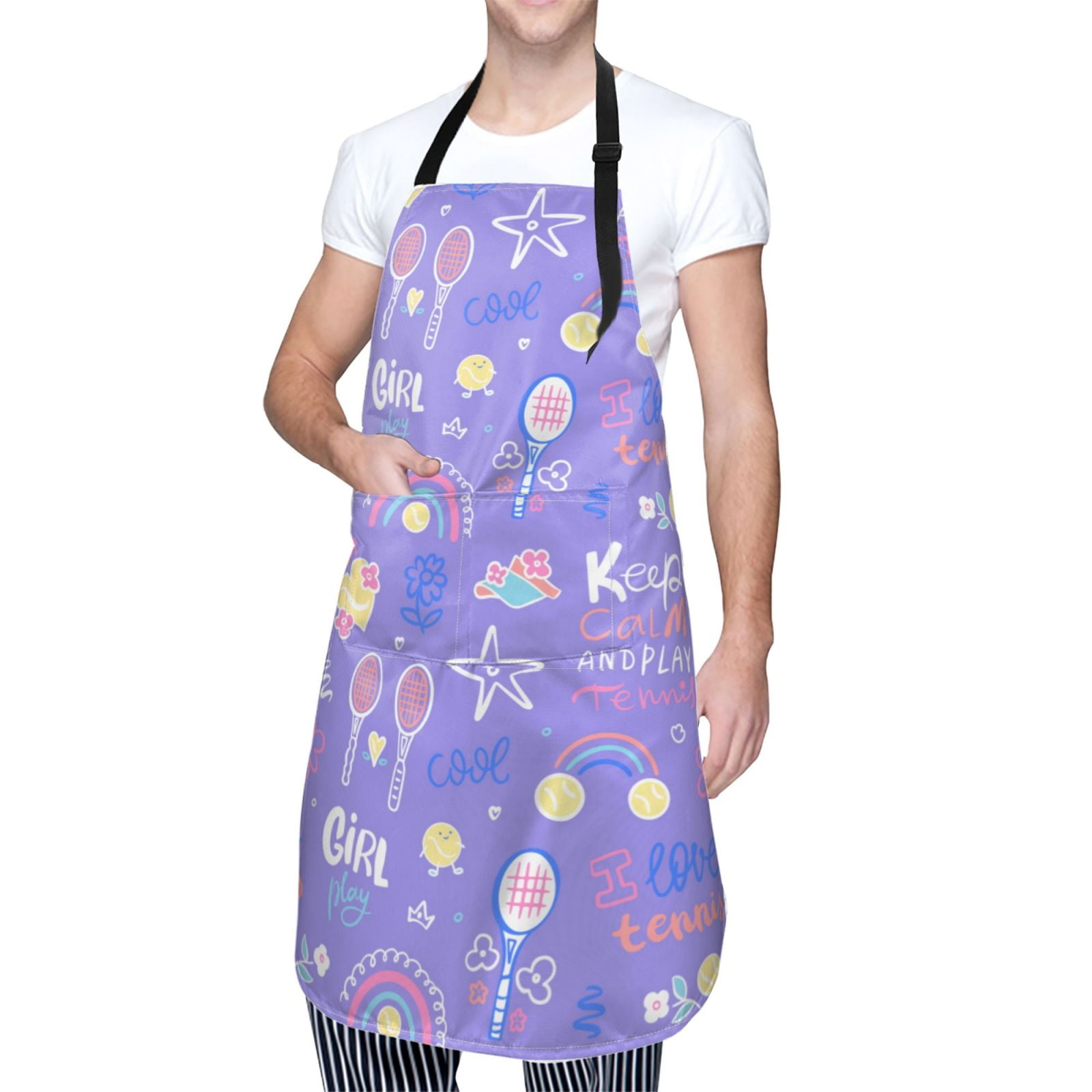 Kdxio Tennis 1 Apron with Pockets Adjustable Kitchen Aprons for Men Women Waterproof Aprons for Cooking,Drawing,Crafting, Baking Household Cleaning