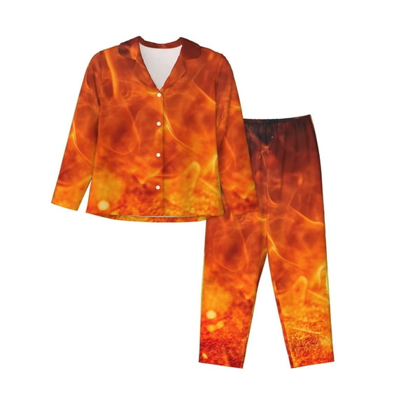Kdxio Tennis Ball In Fire Women's Pajama Sets Long Sleeve Button Down Sleepwear Nightwear Soft Pjs Lounge Sets-Large