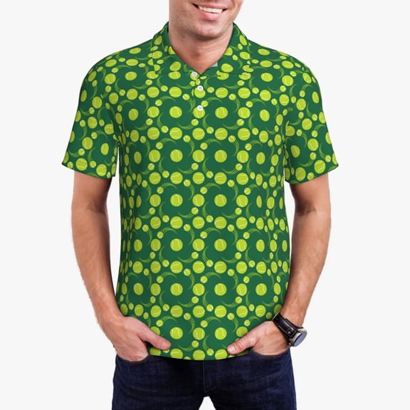 Kdxio Tennis Balls Print Men's Short Sleeve Polo Shirt,Midweight Men's Shirt