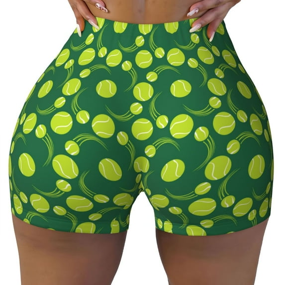 Kdxio Tennis Balls Print Workout Shorts for Women Seamless Soft Smooth Gym Yoga Scrunch Active Shorts