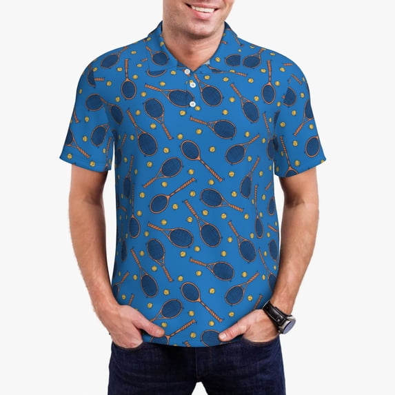 Kdxio Tennis Rackets 1 Print Men's Short Sleeve Polo Shirt,Midweight Men's Shirt-3X-Large