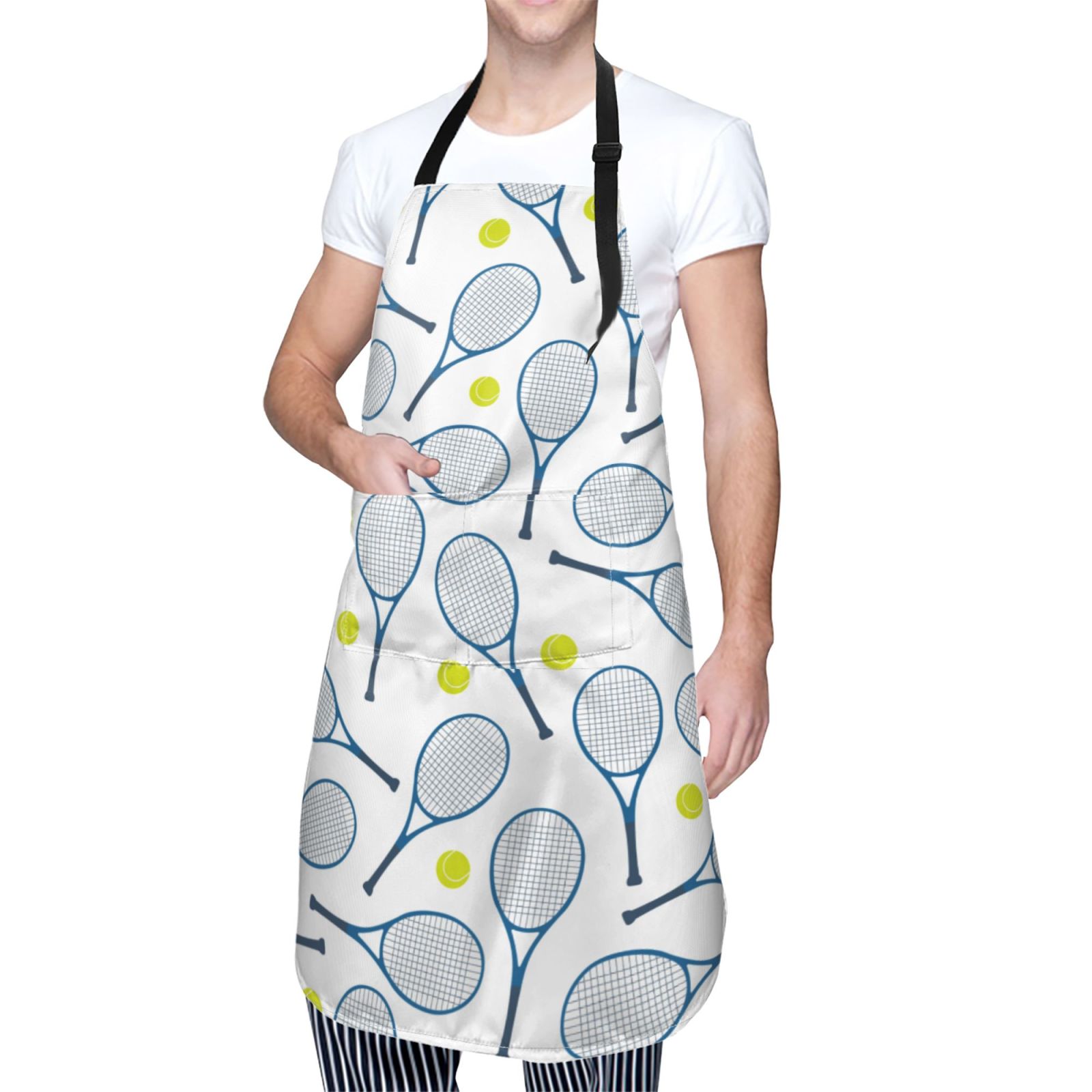 Kdxio Tennis Rackets And Balls Apron with Pockets Adjustable Kitchen Aprons for Men Women Waterproof Aprons for Cooking,Drawing,Crafting, Baking Household Cleaning