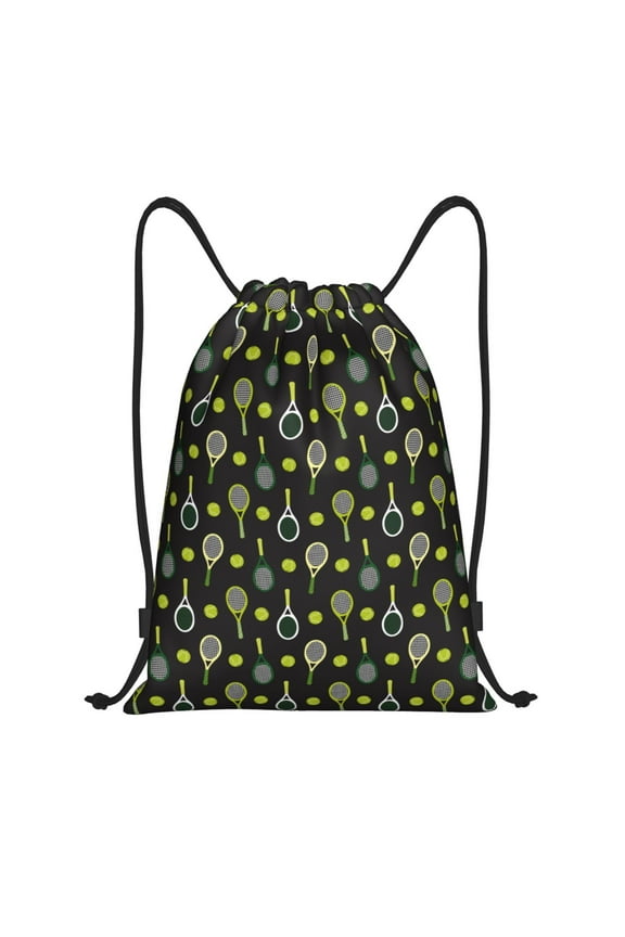 Tennis Rackets Print Drawstring Backpack Bag,Waterproof Draw String Back Sack, Gym Drawstring Bags Swim Bag For Unisex