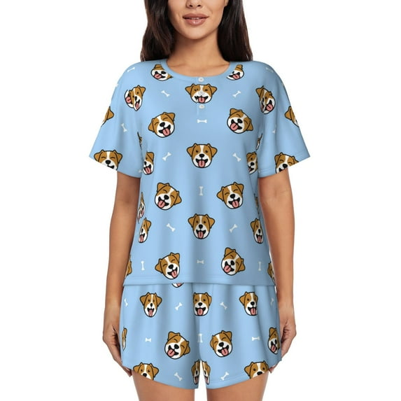Kdxio Terrier Print Pajamas Sets for Women Short-Sleeved Pjs with Lounge Shorts Two Piece Sleepwear S-4XL