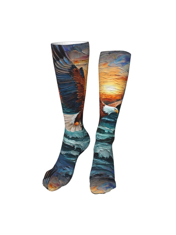 Textured Bald Eagle Funny Silky Novelty Funky Long Knee High Socks Soft 3D Print Cosplay Crazy Stockings for Men Women