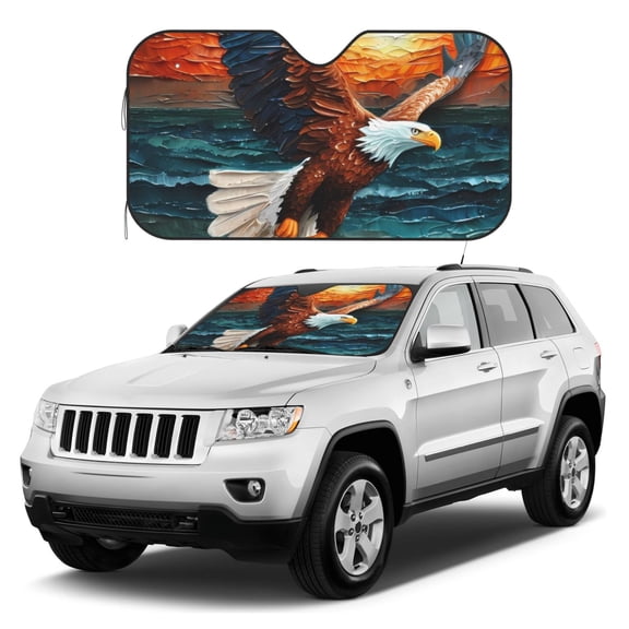 Kdxio Textured Bald Eagle Print Windshield Sun Shade, Foldable Sun Blocker for Car,Truck,SUV Automotive Interior Sun Protection,Reflective Shade for Front Windshield(Small)