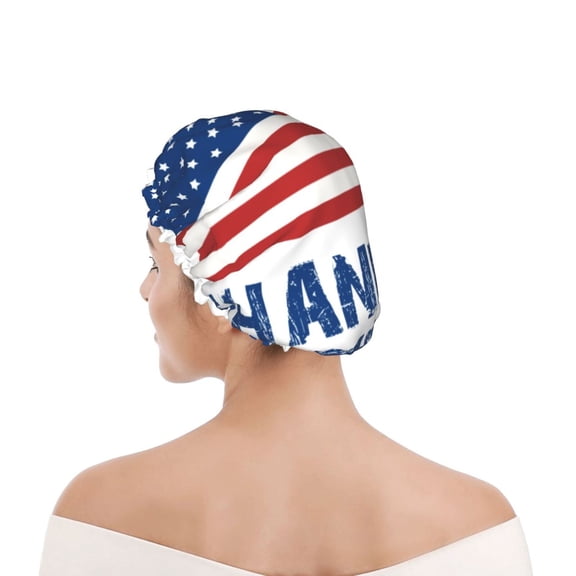 Kdxio Thank You Veterans Print Shower Cap for Women,Elastic and Reusable,Double Waterproof Layers Bathing Hat