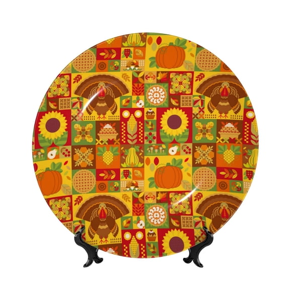 Kdxio Thanksgiving Day Bone China Decorative Plate Ceramic Decorative Plate for Home Office Wall Stand Decorative Plates for Home Bedroom-7in