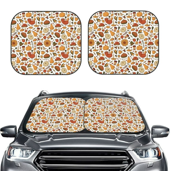 Kdxio Thanksgiving Food Print 2-Piece Sun Shade Front Windshield - Foldable Car Front Window Sunshades for Most Sedans SUV Truck