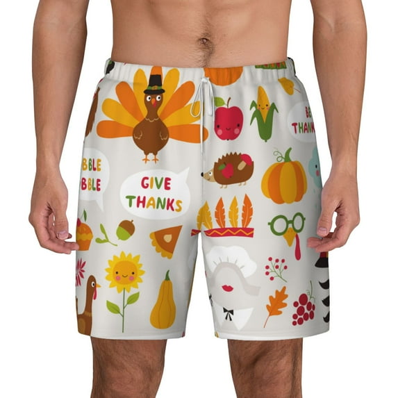 Kdxio Thanksgiving Print Men'S Swim Trunks With Compression Liner 7 Inch Inseam Quick Dry Swim Shorts