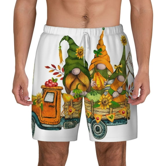 Kdxio Thanksgiving Truck Print Men'S Swim Trunks With Compression Liner 7 Inch Inseam Quick Dry Swim Shorts
