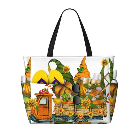 Kdxio Thanksgiving Truck for Beach Bag for Women Large Beach Tote Bag Waterproof Sandproof Swim Bag with Zipper Pockets Beach Vacation Travel