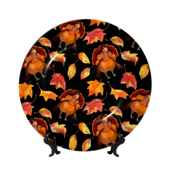 Kdxio Thanksgiving Turkey 1 Bone China Decorative Plate Ceramic Decorative Plate for Home Office Wall Stand Decorative Plates for Home Bedroom-7in
