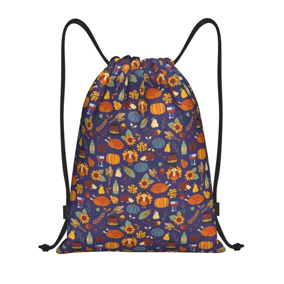 Kdxio Thanksgiving Turkey 2 Print Drawstring Backpack Bag,Waterproof Draw String Back Sack, Gym Drawstring Bags Swim Bag For Unisex