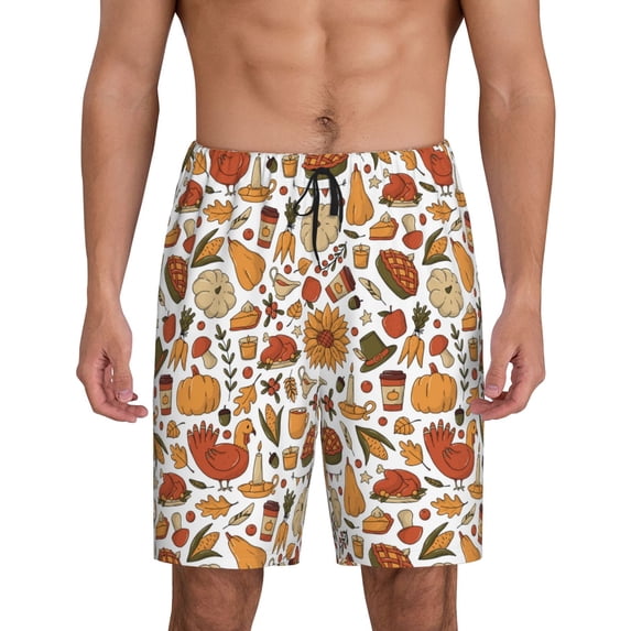 Kdxio Thanksgiving Food Print Mens Sleep Shorts Bottoms Soft Comfy Pajama Wear Pants with Drawstring Pockets
