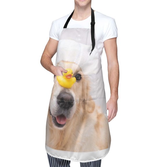 Kdxio The Dog Is Sitting In A Bubble Bath Apron with Pockets Adjustable Kitchen Aprons for Men Women Waterproof Aprons for Cooking,Drawing,Crafting, Baking Household Cleaning