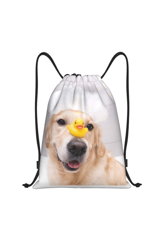 The Dog Is Sitting In A Bubble Bath Print Drawstring Backpack Bag,Waterproof Draw String Back Sack, Gym Drawstring Bags Swim Bag For Unisex