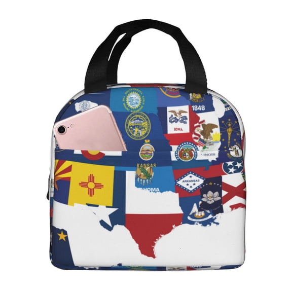 Kdxio The Map Of United States Print Insulated Lunch Bag,Reusable Tote Lunch Box for Women Men,Leakproof Cooler Lunch Bags for Work Office Travel Picnic