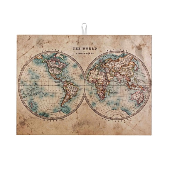 Kdxio The World is Hemisphere for Dish Drying Mat,24*18 inch Absorbent Dish Drainer Kitchen Counter,Large Size Dish Drying Pad for Countertops,Draining Racks