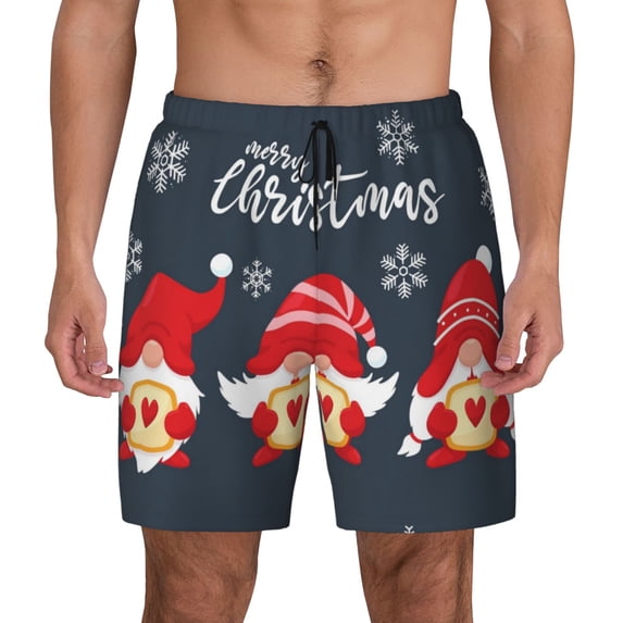 Kdxio Three Cute Christmas Gnomes Print Men'S Swim Trunks With Compression Liner 7 Inch Inseam Quick Dry Swim Shorts