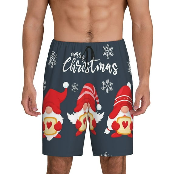 Kdxio Three Cute Christmas Gnomes Print Mens Sleep Shorts Bottoms Soft Comfy Pajama Wear Pants with Drawstring Pockets