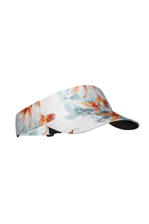 Three Goldfish Watercolor Splash Print Sun Visor Hat Golf Visor Adjustable Velcro Outdoor Sports Cap for Men Women