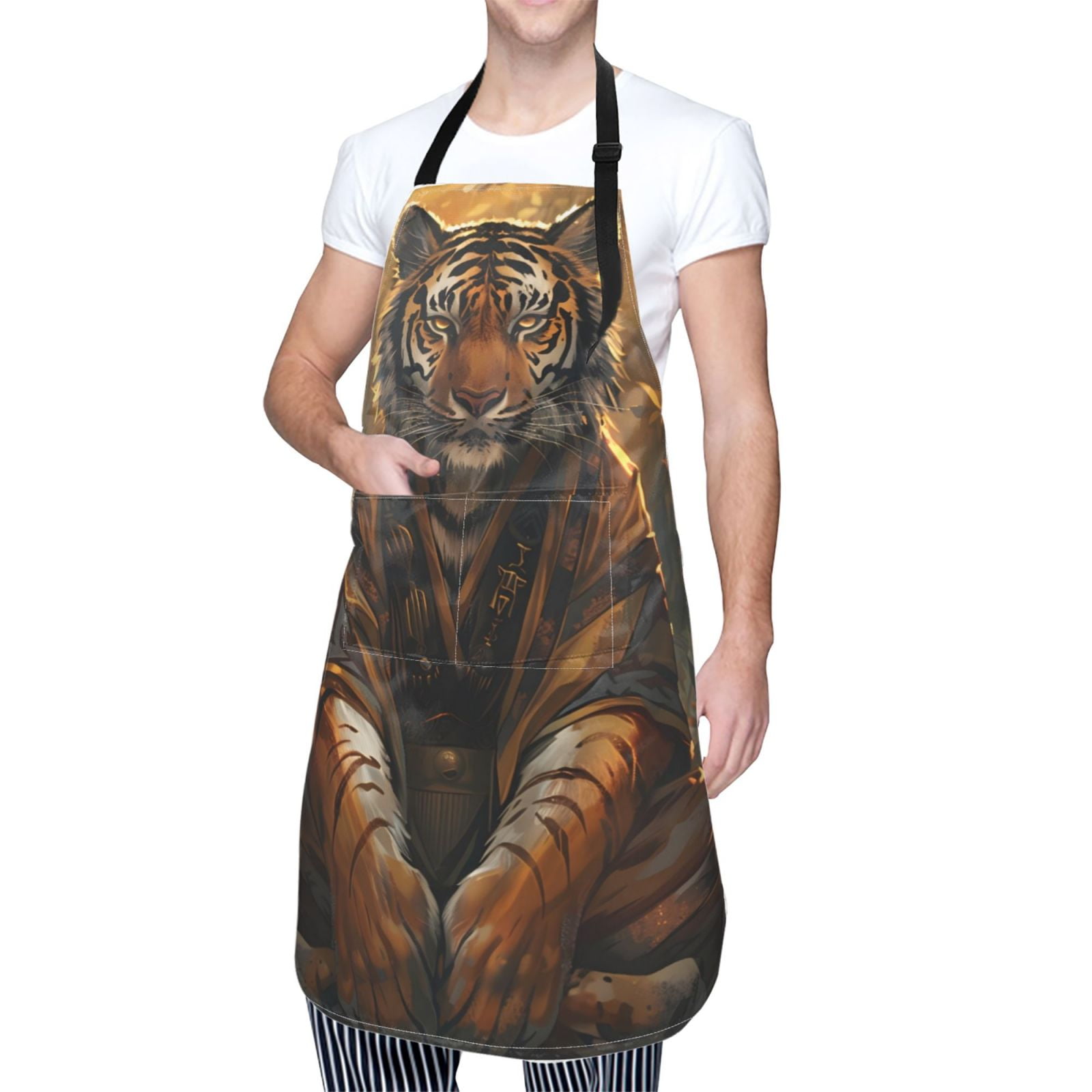 Kdxio Tiger In The Fallen Leaf Forest Apron with Pockets Adjustable Kitchen Aprons for Men Women Waterproof Aprons for Cooking,Drawing,Crafting, Baking Household Cleaning