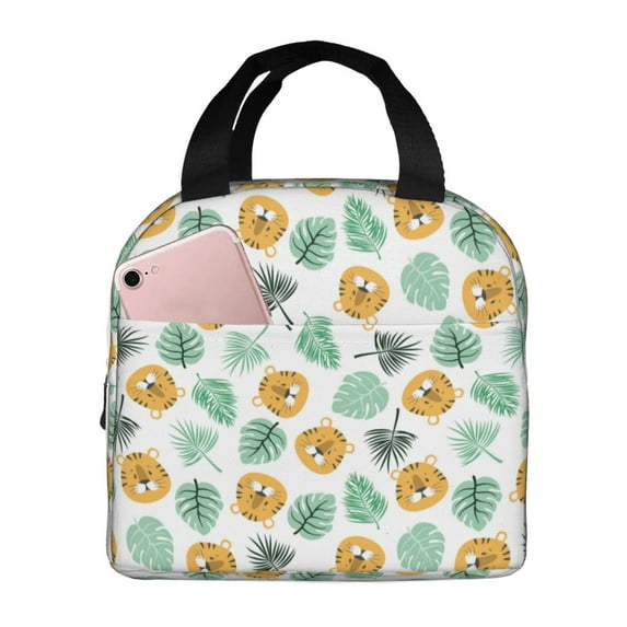 Kdxio Tiger Leaves Print Insulated Lunch Bag,Reusable Tote Lunch Box for Women Men,Leakproof Cooler Lunch Bags for Work Office Travel Picnic