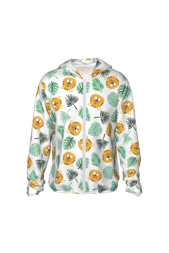Tiger Leaves Print Women Men Sun Protection UPF 50+ Jackets Zip Up Long Sleeve Hoodie Hiking Lightweight with Pockets