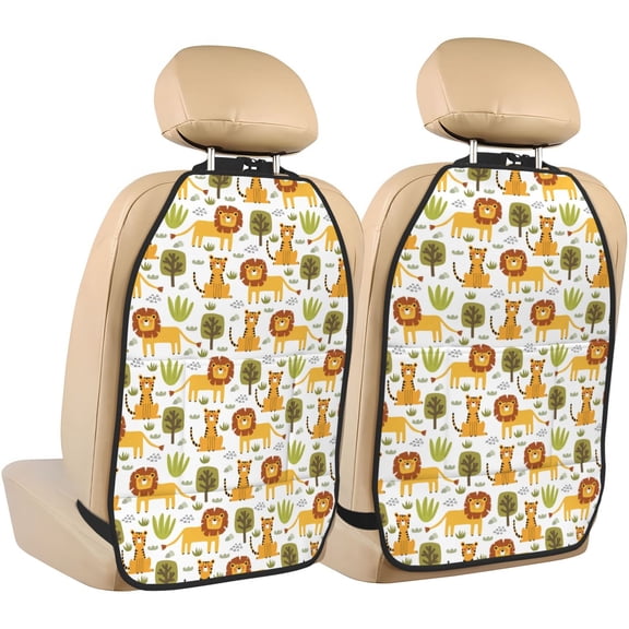 Kdxio Tiger Lion Print 2 Pack Car Kick Mat Seat Cover Back Protector Mat with Pockets for Organizer Backseat Protector and Storage Anti Kick Pad for Vehicles