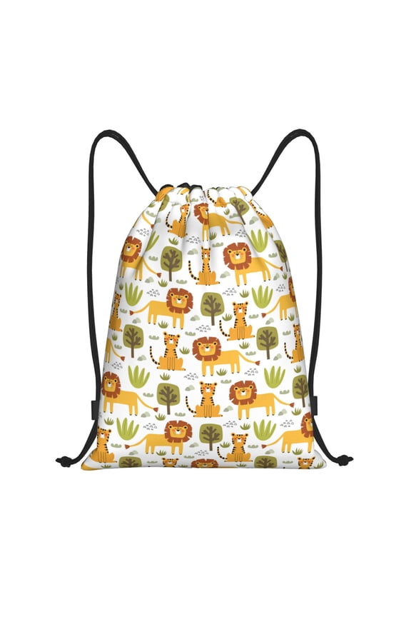 Tiger Lion Print Drawstring Backpack Bag,Waterproof Draw String Back Sack, Gym Drawstring Bags Swim Bag For Unisex