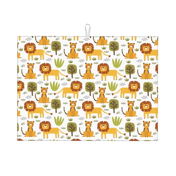 Kdxio Tiger Lion for Dish Drying Mat,24*18 inch Absorbent Dish Drainer Kitchen Counter,Large Size Dish Drying Pad for Countertops,Draining Racks