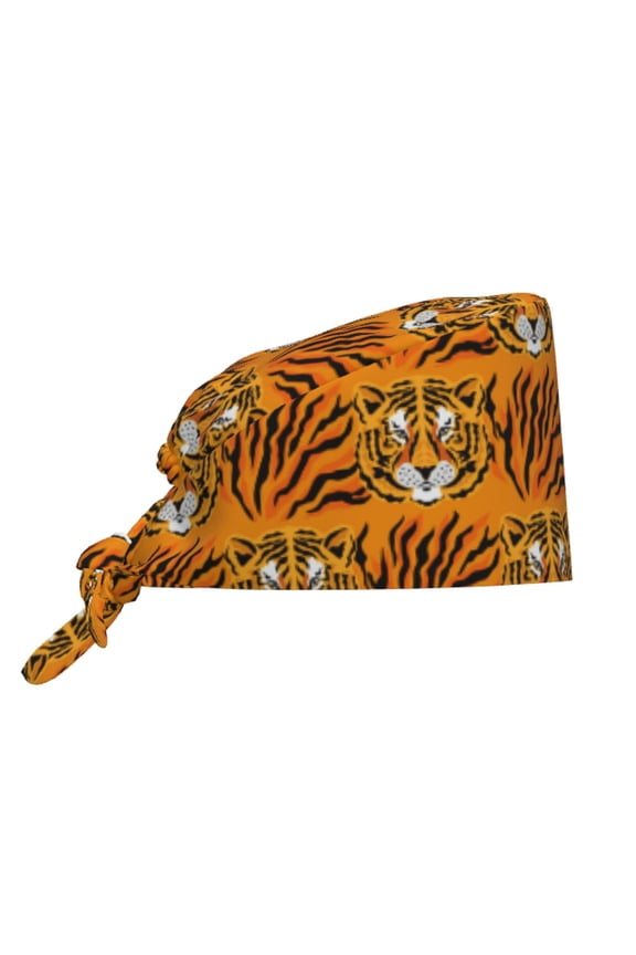 Tiger Pattern Turban Hat for Women Men Comfortable Adjustable Cleaning Working Cap with Sweatband